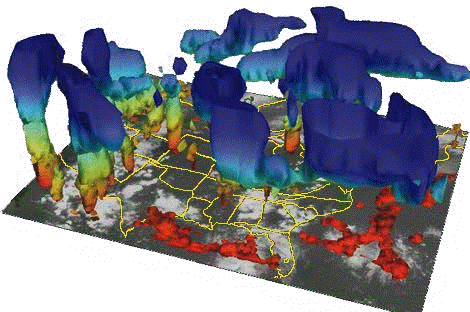 Meteorological Model Output Overlaying Satellite Image